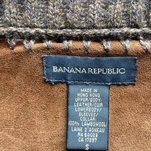 Vintage  Banana Republic Lambswool & Suede Zip Front Sweater